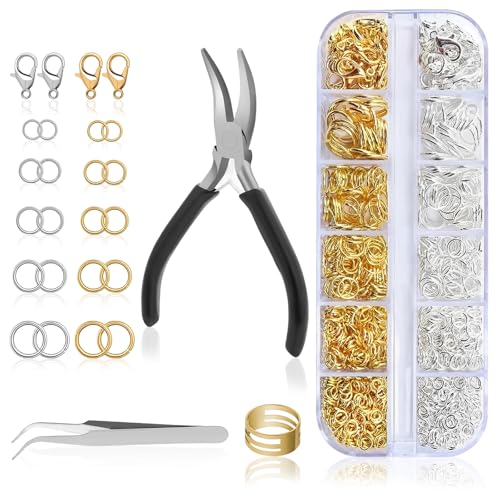 1443 Stück Biegeringe für Schmuckherstellung, Metall Offene Ringe und Hummer Verschlüsse Kit mit Biegeringzange Pinzette Biegeringe Öffner, Schmuckzubehör Kit, DIY Armbänder Handwerk(Silber und Gold) 1443 Stück Biegeringe für Schmuckherstellung, Metall Offene Ringe und Hummer Verschlüsse Kit mit Biegeringzange Pinzette Biegeringe Öffner, Schmuckzubehör Kit, DIY Armbänder Handwerk(Silber und Gold) von Cisyia