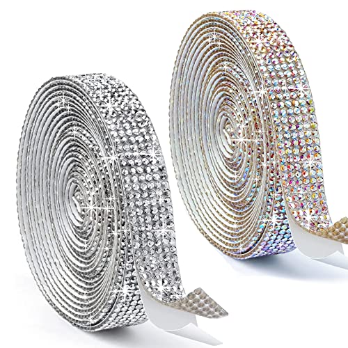 Glitzersteine Selbstklebend, 2 Rollen Strasssteine Selbstklebend Acryl Bunt Selbstklebende Schmucksteine Crystal Edelstein zum Aufkleben, DIY Dekoration（Silber+Farbe） von CiuGear
