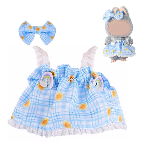 Ciunura New Season Handgefertigte Kleidung für 17 cm große Labubu-Puppe – Premium-Outfit mit Zubehör, keine Puppe enthalten (blau-weißes kariertes Kleid, 2-teiliges Set, 2) von Ciunura