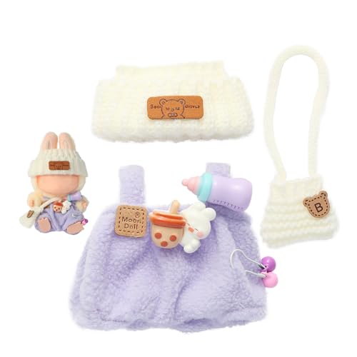 Ciunura New Season Handgefertigte Kleidung für 17 cm große Labubu-Puppe – Premium-Outfit mit Zubehör, keine Puppe im Lieferumfang enthalten (lila Overalls 3-teiliges Set, 3) von Ciunura
