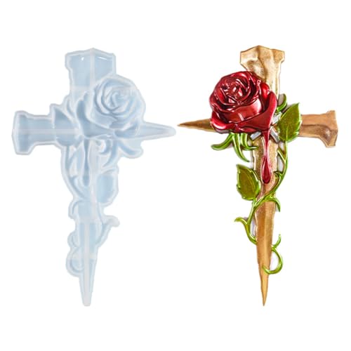 Cjeuxnr Kreuz-Silikonform, 3D-Kreuzharz-Formen, DIY, Epoxidharz, Gießen, Statuen, Formen für Harzguss, Handwerk, Heimdekoration (Rose) von Cjeuxnr
