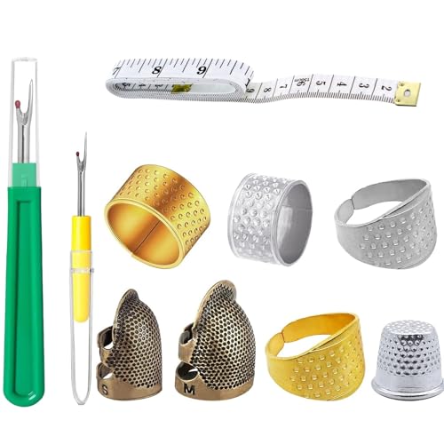 Fingerhut Nähen 10 Stück Vintage Metall Fingerhut Sewing Thimble Ring für Handstickerei und Bastelprojekte mit Nahttrenner Maßband von Cjkoonsa