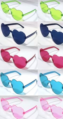 Cjytdkj Herz Sonnenbrille, 15 Stück Vintage Herzform Brille, Randlose Herzförmige Sonnenbrille, Herz Hippie Brille für Geburtstagsfeier Halloween Party von Cjytdkj
