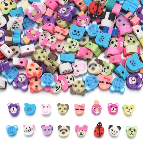 150 Stück tierische Polymer-Ton-Perlen für Kinder, 10 mm, gemischte Heishi-Abstandshalter-Perlen für Armbänder, Halsketten, Schmuckherstellung (Tier) von Ckysee