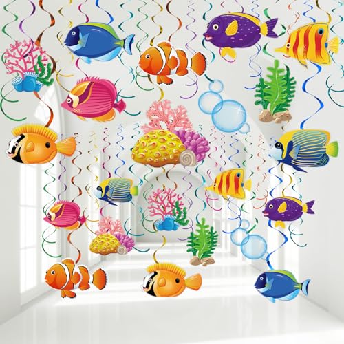 30 Stück Unter dem Meer Party Dekorationen Tropische Fisch Hängende Wirbel Decke Dekor Ozean Thema Party von Clabby