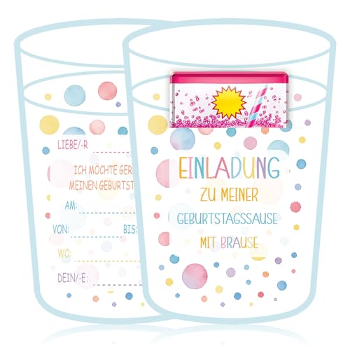 Clabby 12 Sets Brausepulver Einladungskarten zum Kindergeburtstag mit 12 Briefumschläge Geburtstag Einladung für Mädchen Jungen Partyeinladungen OHNE Brausepulver von Clabby