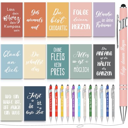 Clabby 12 Sets Dankeschön Geschenke für Kollegen 12 Einfarbiges Inspirierende Notizbücher 12 Mehrfarbige Motivierend Kugelschreiber Mini Taschennotizbuch Stift für Kollegin Abschied Lehrer Schüler von Clabby