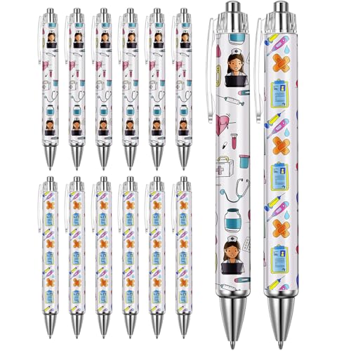 Clabby 12 Stück Kugelschreiber Krankenschwester Niedliche Krankenschwester Stifte Einziehbare Cartoon Arzt Stift Zubehör Arzt Lustig Dankeschön Geschenke für Medizinische Assistenten Arbeit von Clabby