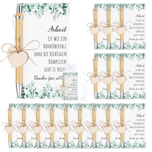 Clabby 15 Sets Geschenkset für Kollegen Holz Kugelschreiber mit Gravur Danke für aller Herzförmiges Holzschild Abschiedskarten Organza Beutel Seil Dankeschön Geschenke für Kollegin Büro Arbeit Rente von Clabby
