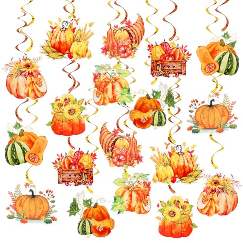 Clabby 27 Stück Herbst-Kürbis-Hängewirbel Thanksgiving Decke hängende Wirbel Dekoration Herbst Spirale Wirbel Luftschlangen für Thanksgiving Home Ernte Feiern Indoor Büro Party Dekor von Clabby