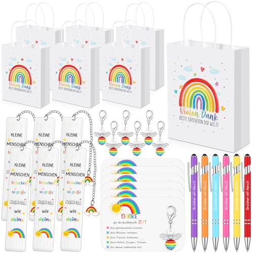 Clabby 30 Stück 6 Set Erzieherin Abschiedsgeschenke Regenbogen Vielen Dank Papiertüten Perlen Schutzengel Schlüsselanhänger Karten Lesezeichen Bunte Kugelschreiber für Tagesmutter Kita Kindergarten Clabby 30 Stück 6 Set Erzieherin Abschiedsgeschenke Regenbogen Vielen Dank Papiertüten Perlen Schutzengel Schlüsselanhänger Karten Lesezeichen Bunte Kugelschreiber für Tagesmutter Kita Kindergarten von Clabby