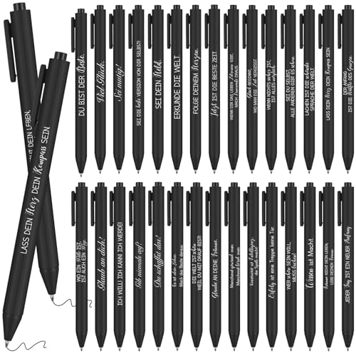 Clabby 30 Stück Einziehbarer Kugelschreiber Glücksbringer Kugelschreiber Motivation mit Spruch Inspirierenden Inspirierende Geschenke für Kollegen Team Lehrer(Schwarz) von Clabby
