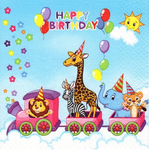 20 Servietten Zug zum Geburtstag, Lustige Papierservietten mit Tieren, Zoo, Löwe, Elefant, Giraffe, Tiger, Kindergeburtstag, Happy Birthday, Decoupage, Tischdeko, 33x33 cm 20 Servietten Zug zum Geburtstag, Lustige Papierservietten mit Tieren, Zoo, Löwe, Elefant, Giraffe, Tiger, Kindergeburtstag, Happy Birthday, Decoupage, Tischdeko, 33x33 cm von ClaireAN
