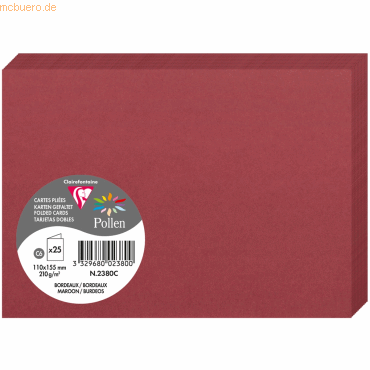 10 x Clairefontaine Doppelkarte Pollen C6 210g VE=25 Stück bordeaux 10 x Clairefontaine Doppelkarte Pollen C6 210g VE=25 Stück bordeaux von Clairefontaine