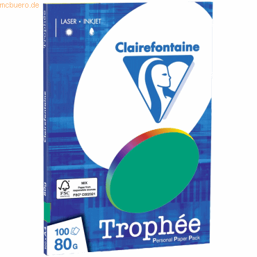 10 x Clairefontaine Kopierpapier Trophee A4 80g/qm 100 Blatt tannengrü von Clairefontaine