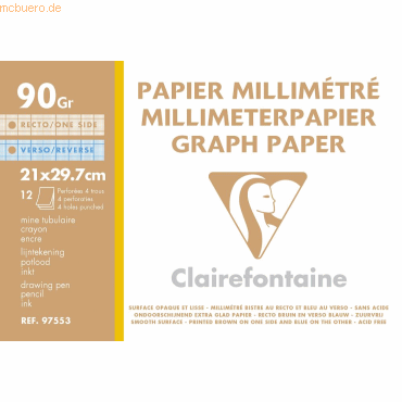10 x Clairefontaine Millimeterpapier A4 gelocht weiß 90g/qm 12 Blatt 10 x Clairefontaine Millimeterpapier A4 gelocht weiß 90g/qm 12 Blatt von Clairefontaine