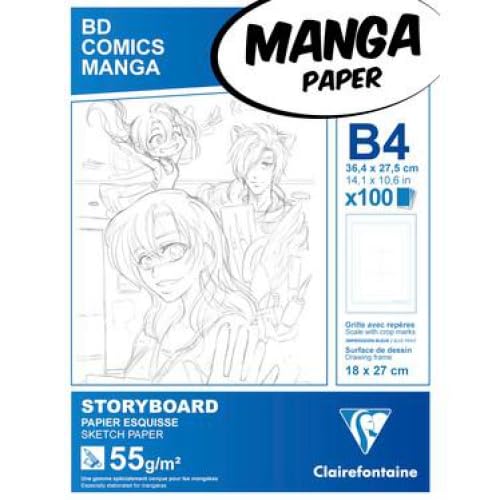 100 Blatt Manga Storyboard Papierblock 55g/m2, Format B4, mit Gitter casée - 5 Stück von Clairefontaine