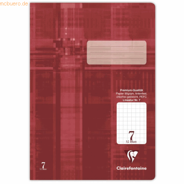 25 x Clairefontaine Schulheft A4 32 Blatt Lineatur 7 kariert 7/7mm 25 x Clairefontaine Schulheft A4 32 Blatt Lineatur 7 kariert 7/7mm von Clairefontaine