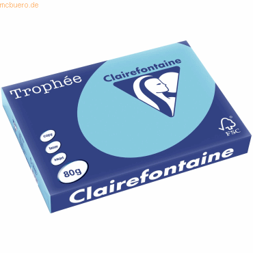 5 x Clairefontaine Kopierpapier Trophee A3 80g/qm VE=500 Blatt blau von Clairefontaine