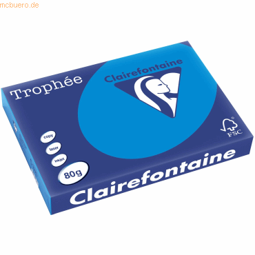 5 x Clairefontaine Kopierpapier Trophee A3 80g/qm VE=500 Blatt karibik von Clairefontaine