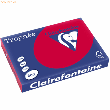 5 x Clairefontaine Kopierpapier Trophee A3 80g/qm VE=500 Blatt kirschr von Clairefontaine
