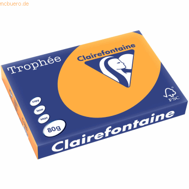 5 x Clairefontaine Kopierpapier Trophee A3 80g/qm VE=500 Blatt mandari von Clairefontaine