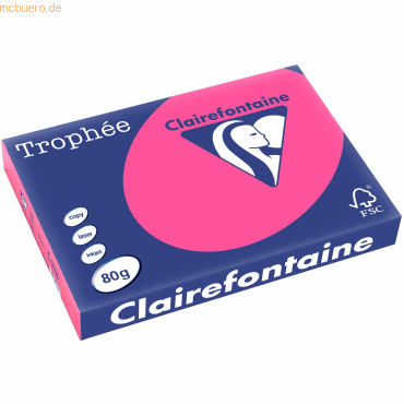 5 x Clairefontaine Kopierpapier Trophee A3 80g/qm VE=500 Blatt neonros von Clairefontaine