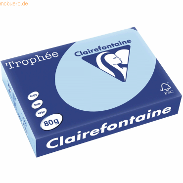 5 x Clairefontaine Kopierpapier Trophee A4 80g/qm VE=500 Blatt eisblau von Clairefontaine