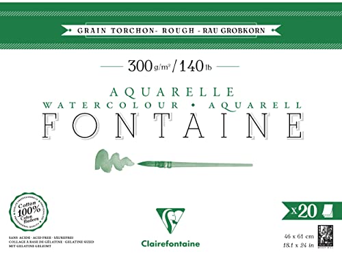 Clairefontaine 975510C - Aquarellblock Fontaine Torchon, 100% Hadern, 20 Blatt, 46x61cm, 300g, geleimt, ideal für Nasstechniken, 1 Block von Clairefontaine