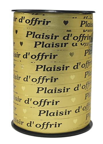 Clairefontaine 602175C - Spule Geschenkband 250mx10mm, Beschriftung Plaisir d'offrir (französisch), Gold, 1 Spule von Clairefontaine