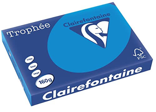 Clairefontaine 1015C - Ries mit 250 Blatt Druckerpapier / Kopierpapier Trophée, DIN A3 (29,7x42 cm), 160g, Karibikblau Intensive Farbe, 1 Ries von Clairefontaine