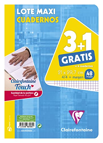 Calligraphe 294866 - Packung mit 4 Schulheften / Heften DIN A4 21x29,7 cm, 24 Blatt, kariert 4x4 mm mit Rand, 90g, farbig sortiert, 1 Pack von Clairefontaine