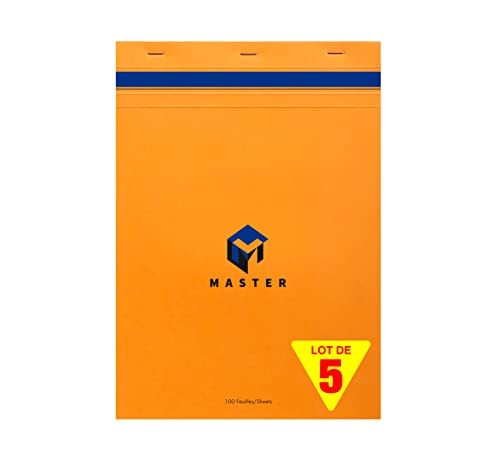 Calligraphe Clairefontaine 10704C - Packung mit 5 Schreibblöcken Calligraphe Master kopfseitig geheftet, DIN A4 21x29,7 cm, 50 Blatt kariert, 70g, Orange, 1 Pack von Calligraphe