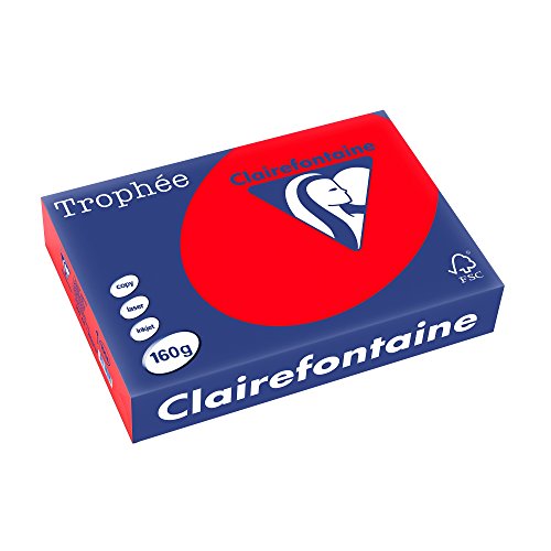 Clairefontaine 1004C - Ries Druckerpapier / Kopierpapier Trophee, intensive Farben, DIN A4, 160g, 250 Blatt, Korallenrot, 1 Ries von Clairefontaine
