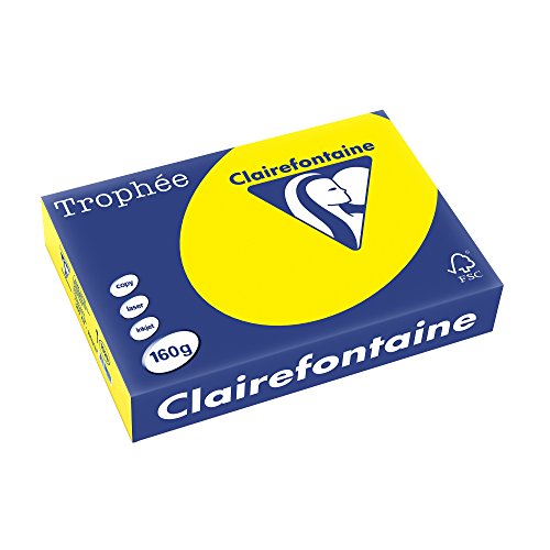 Clairefontaine 1029C - Ries Druckerpapier / Kopierpapier Trophee, intensive Farben, DIN A4, 160g, 250 Blatt, Kanariengelb, 1 Ries von Clairefontaine