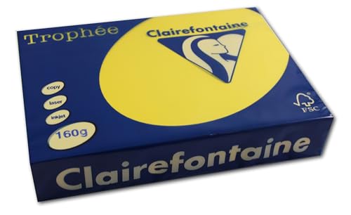 Clairefontaine 1029C - Ries Druckerpapier / Kopierpapier Trophee, intensive Farben, DIN A4, 160g, 250 Blatt, Kanariengelb, 1 Ries von Clairefontaine