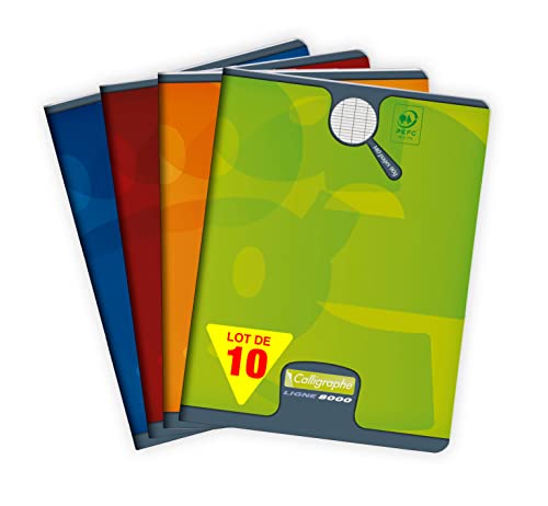 Clairefontaine 108728C - Packung mit 10 Heften Calligraphe 70 Blatt, 17x22 cm, 90g, französische Lineatur, geheftet, farbig sortiert, 1 Pack von Calligraphe