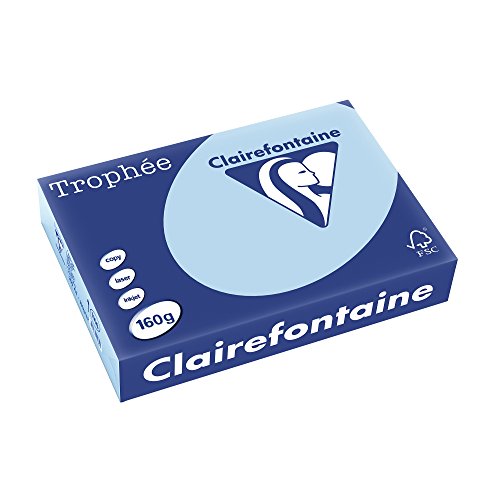 Clairefontaine 1106C - Ries Druckerpapier / Kopierpapier Trophee, intensive Farben, DIN A4, 160g, 250 Blatt, Eisblau, 1 Ries von Clairefontaine