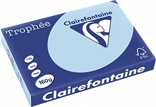 Clairefontaine 1113C - Ries mit 250 Blatt Druckerpapier / Kopierpapier Trophée, DIN A3 (29,7x42 cm), 160g, Eisblau Pastellfarbe, 1 Ries von Clairefontaine
