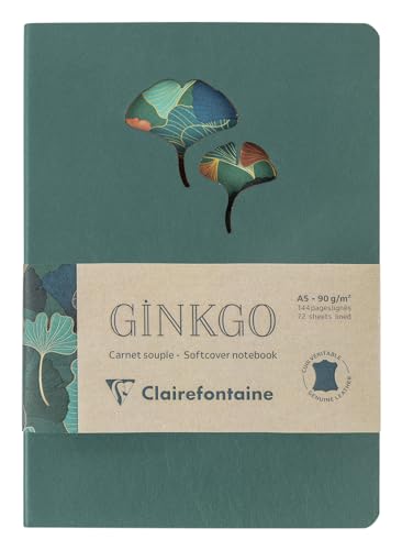 Clairefontaine 115949C - Notizbuch Ginkgo, aus Leder, DIN A5 14,8x21 cm, 72 Blatt liniert 90g, farbig sortiert, 1 Stück Clairefontaine 115949C - Notizbuch Ginkgo, aus Leder, DIN A5 14,8x21 cm, 72 Blatt liniert 90g, farbig sortiert, 1 Stück von Clairefontaine