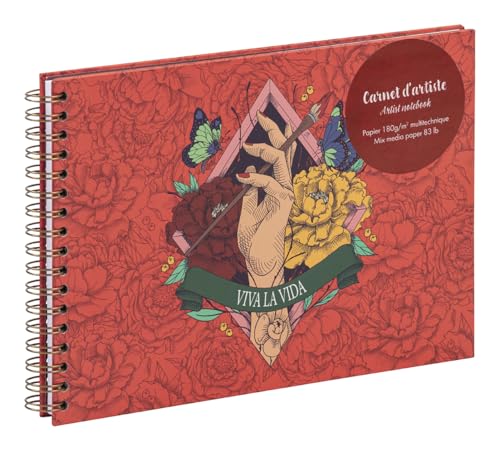 Clairefontaine 116218C - Zeichenbuch Frida Kahlo, mit Doppelspirale A5 quer, 30 Blatt weißes Mixed media-Zeichenpapier 180g, 1 Stück von Clairefontaine