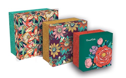Clairefontaine - 116233C Aufbewahrungsboxen, quadratisch, quadratisch, aus Karton, Blumenmotiv, Frida Kahlo, 25 x 25 x 12 cm, 20 x 20 x 11 cm und 16 x 16 x 10 cm, Kollektion Frida Kahlo, 3 Stück von Clairefontaine