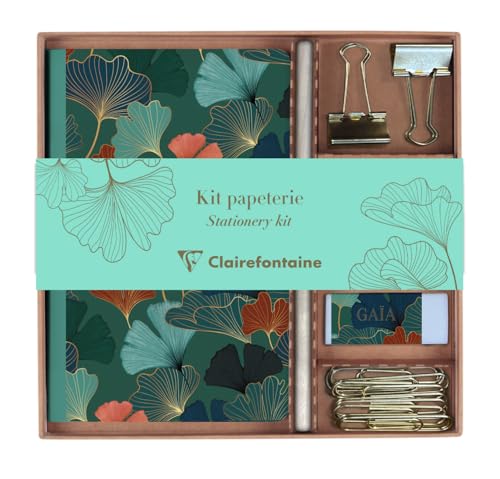 Clairefontaine 116247C - Un Kit de Papeterie contenant un Carnet 11x17 cm 64 Pages Lignées, un Crayon de Papier, 2 Pinces doubles-clip, 10 Trombones et une Gomme - Collection Gaïa bleu Clairefontaine 116247C - Un Kit de Papeterie contenant un Carnet 11x17 cm 64 Pages Lignées, un Crayon de Papier, 2 Pinces doubles-clip, 10 Trombones et une Gomme - Collection Gaïa bleu von Clairefontaine