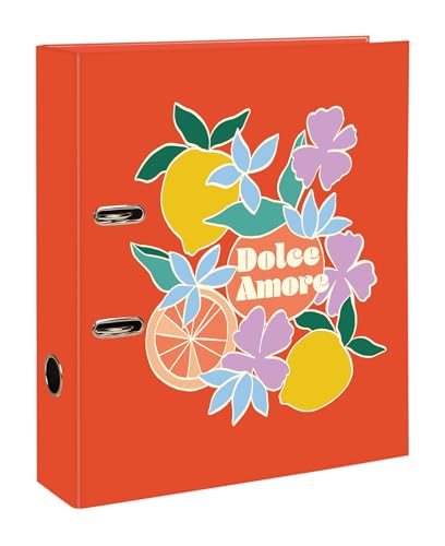 Clairefontaine - 116276C – Ein Ordner mit Hebelmechanik aus Karton, Zitrusfrüchte in kräftigen Farben, Rücken 7 cm, A4 Maxi – satiniertes Papier – Home Office – Kollektion Dolce Amore von Clairefontaine