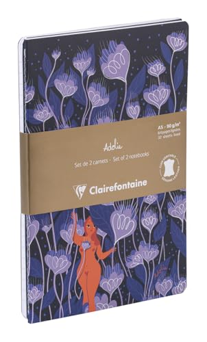 Clairefontaine 116296C - Set mit 2 Notizheften / Kladden Adolie Bloom, DIN A5 14,8x21 cm, 32 Blatt, liniert weiß 90g, sortiert, 1 Set von Clairefontaine