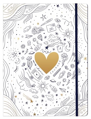 Clairefontaine - 116298C – Ein Gummizugmappe, 22 x 31 cm, praktisch und elegant, für Dokumente – Motiv: Himmel/Goldenes Herz, Mond/Poesie – perfekt für Büro und Organisation – Kollektion Adolie von Clairefontaine