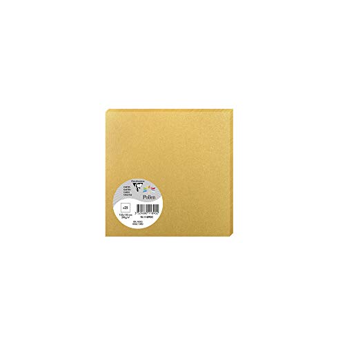 Clairefontaine 11890C - Packung mit 25 Karten Pollen, 13,5x13,5cm, 210g, ideal für Ihre Korrespondenz und Einladungen, Gold, 1 Pack von Clairefontaine