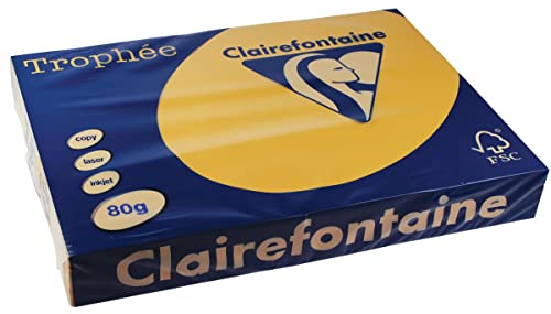 Clairefontaine 1255C - Ries mit 500 Blatt Druckerpapier / Kopierpapier Trophée, DIN A3 (29,7x42 cm), 80g, Goldgelb Pastellfarbe, 1 Ries von Clairefontaine