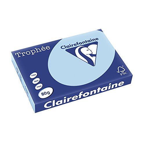 Clairefontaine 1256C - Ries Druckerpapier / Kopierpapier Trophee, Pastell Farben, DIN A3, 80g, 500 Blatt, Eisblau, 1 Ries von Clairefontaine