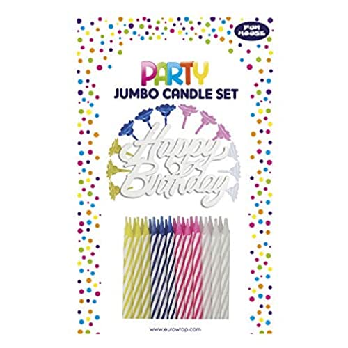 Clairefontaine 12636-GC - Set mit 24 Kerzen (+ 12 Kerzenhalter) sortierte Farben + Deko ''Happy Birthday", 1 Set, Weiß von Eurowrap